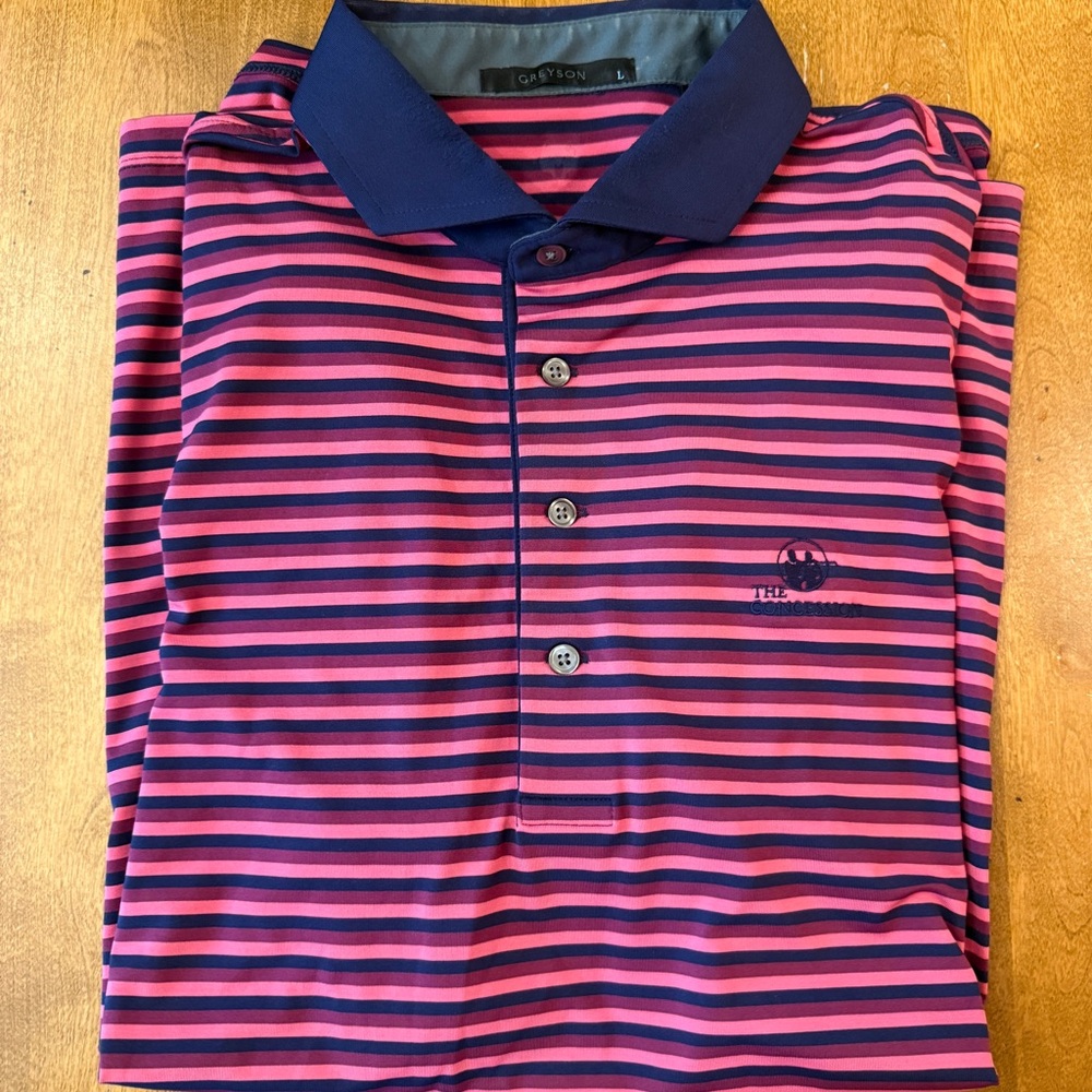 Greyson Pink and Blue Striped Polo Shirt
